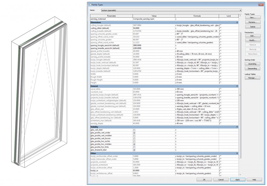 parameters of tiltable window family - bottom openable