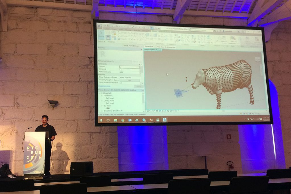 Marcello at RTC Europe showing the revit cow with a moving head
